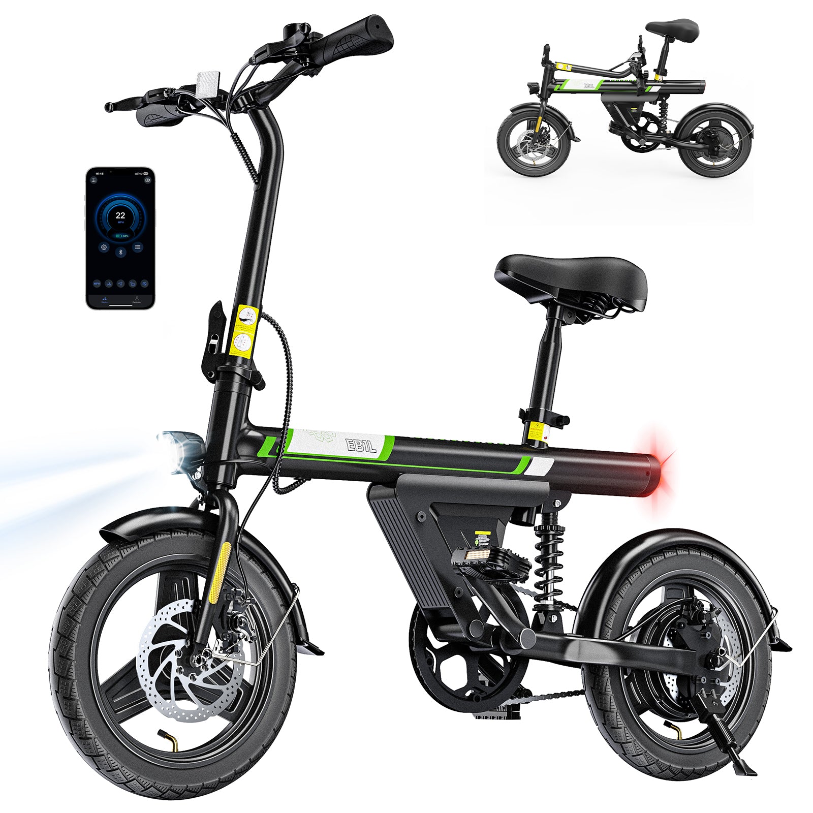 Mini Foldable Electric Bike for Adults, 1000W Peak Folding Ebike, 15 M