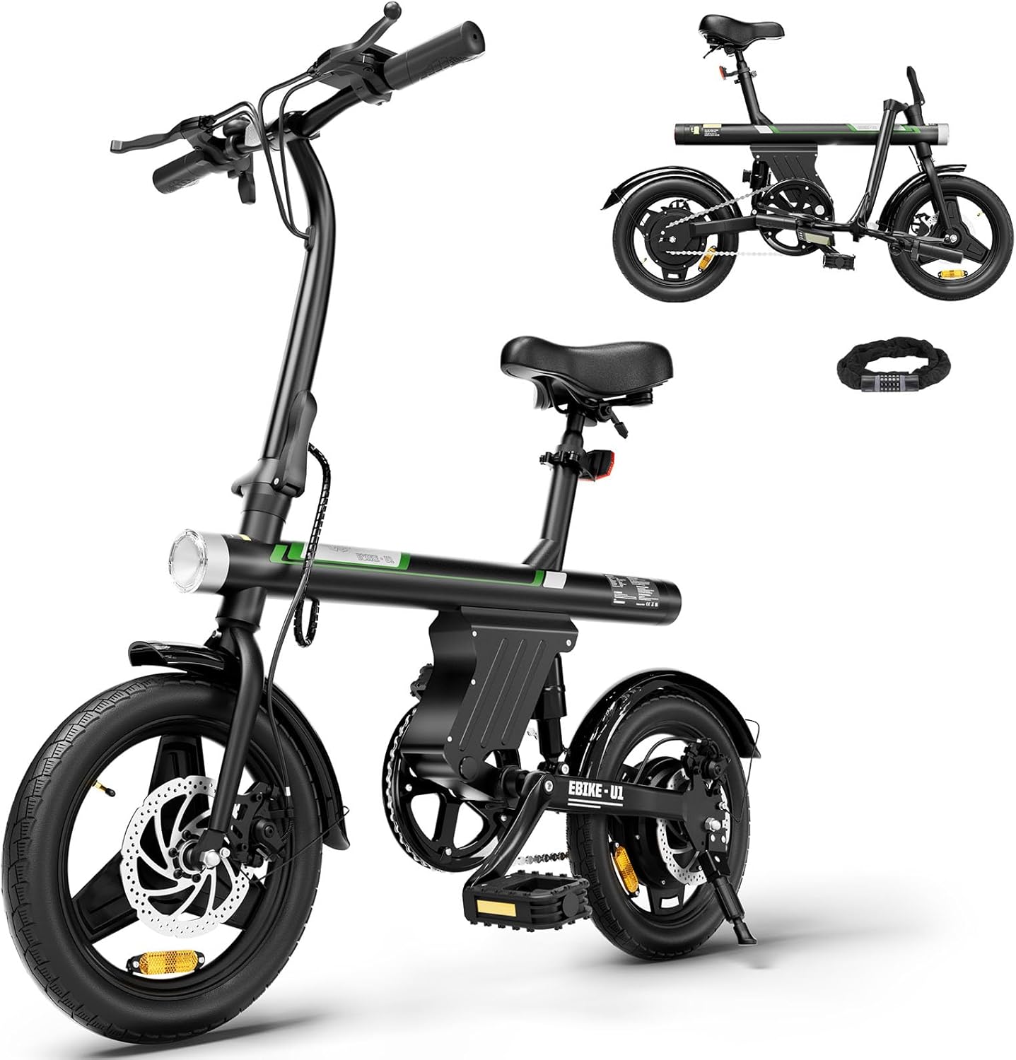 Electric Bike for Adults, 500W Peak Motor 20MPH Mini Ebikes for Teens, 36V 7.8Ah Battery 30-40 Miles Range, 14" Folding Electric Bicycle