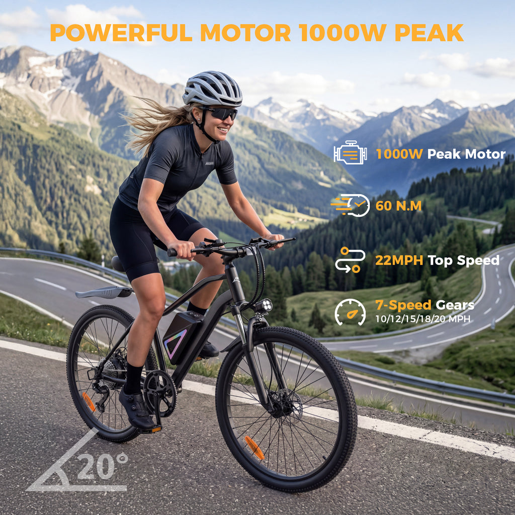 Electric Bike for Adults,  26" Electric Mountain Bike, 1000W Peak Motor  36V Battery Electric Bicycle for Commuting, Up to 40 Miles Range