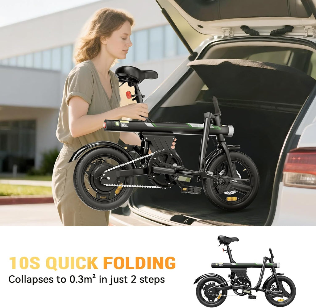 AYOLNY Mini Foldable Electric Bike for Adults, 750W Peak Folding Ebike, 36V 7.8Ah Battery 30-40 Miles, 14" Small Adult Electric Bicycle for Commuting（2pcs）