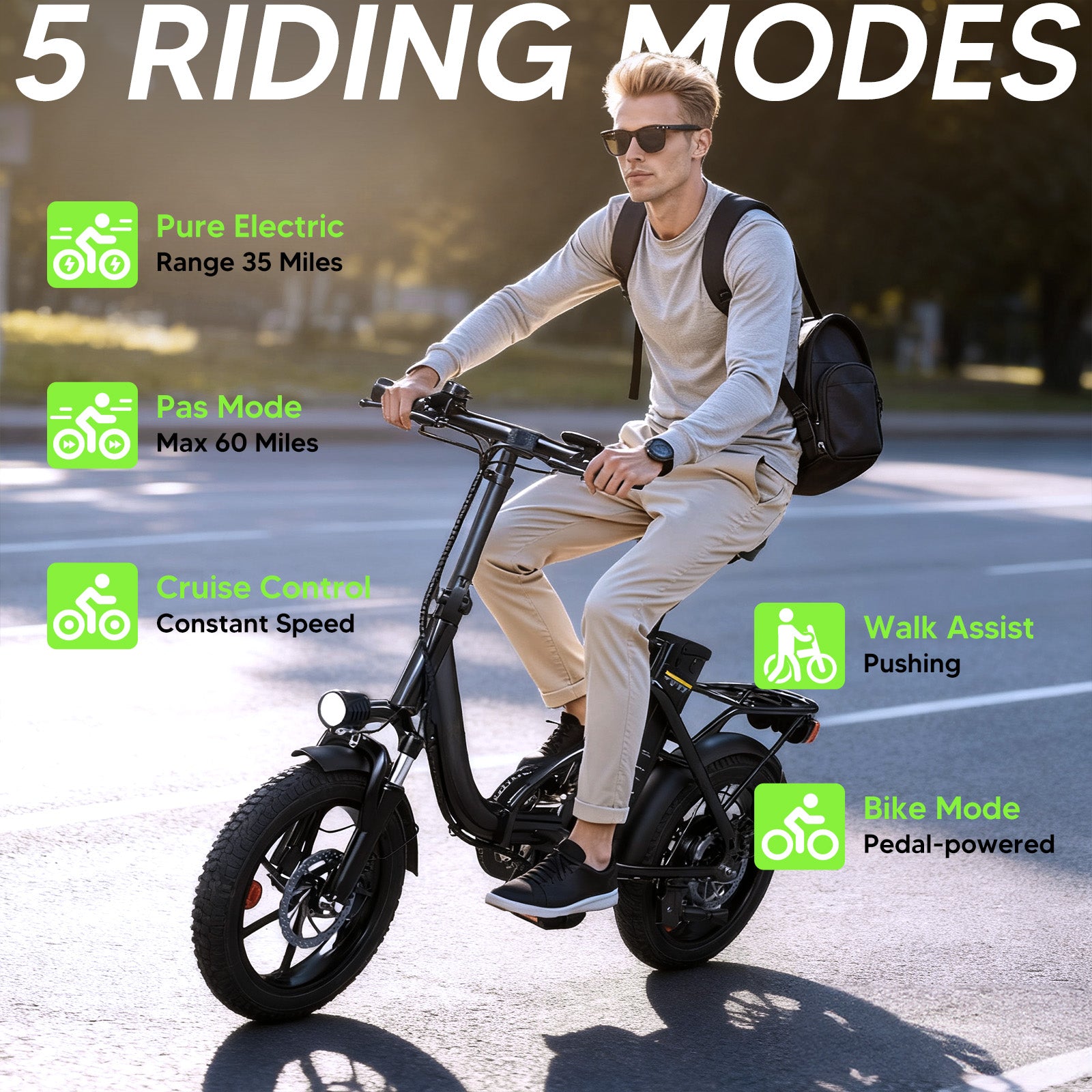 Folding Electric Bike for Adults, 16" Tire Step-Thru Foldable Ebike, 1000W Peak Motor 374.4Wh Removable Battery Commuter Protable Woman Electric Bicycle, Max 60 Miles PAS Range, 20 MPH Speed