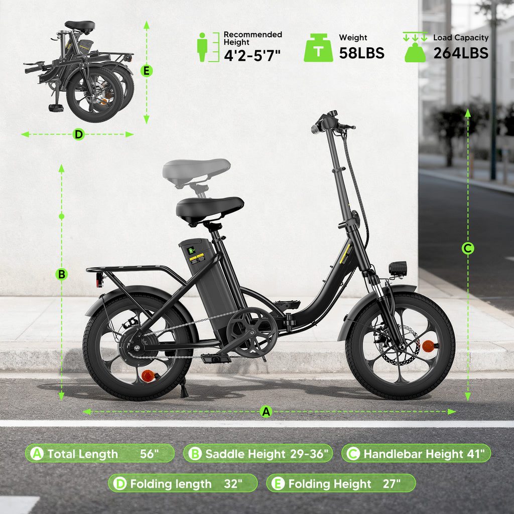 Folding Electric Bike for Adults, 16" Tire Step-Thru Foldable Ebike, 1000W Peak Motor 374.4Wh Removable Battery Commuter Protable Woman Electric Bicycle, Max 60 Miles PAS Range, 20 MPH Speed