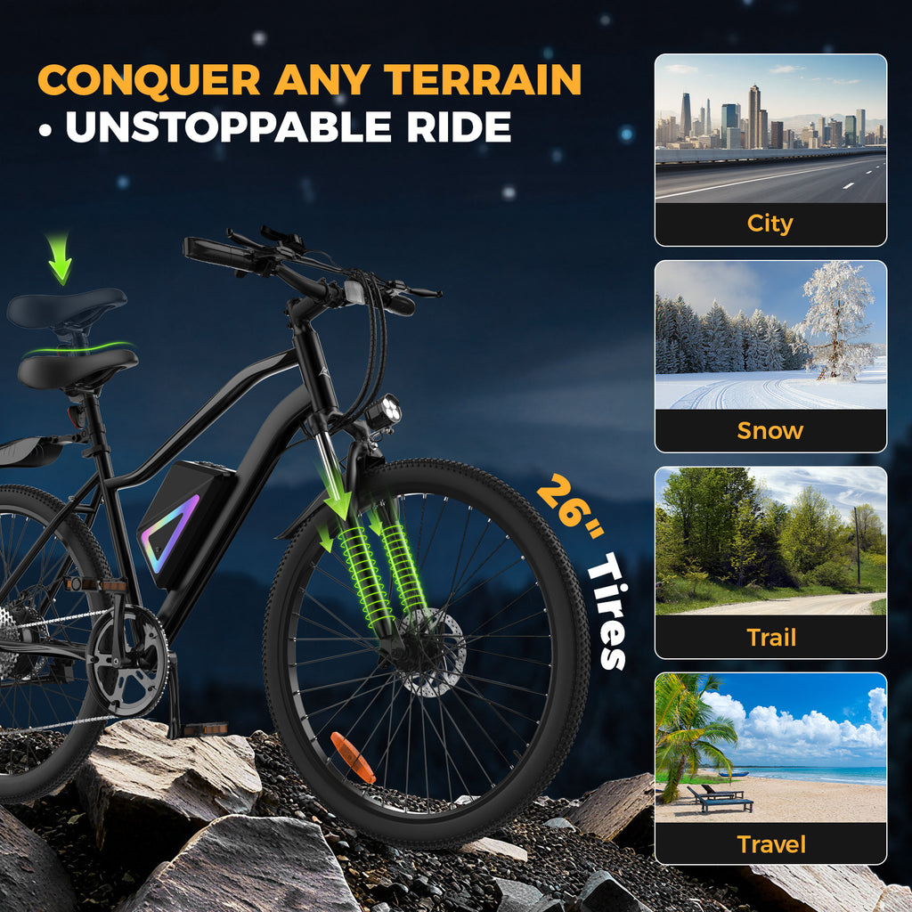 Electric Bike for Adults,  26" Electric Mountain Bike, 1000W Peak Motor  36V Battery Electric Bicycle for Commuting, Up to 40 Miles Range