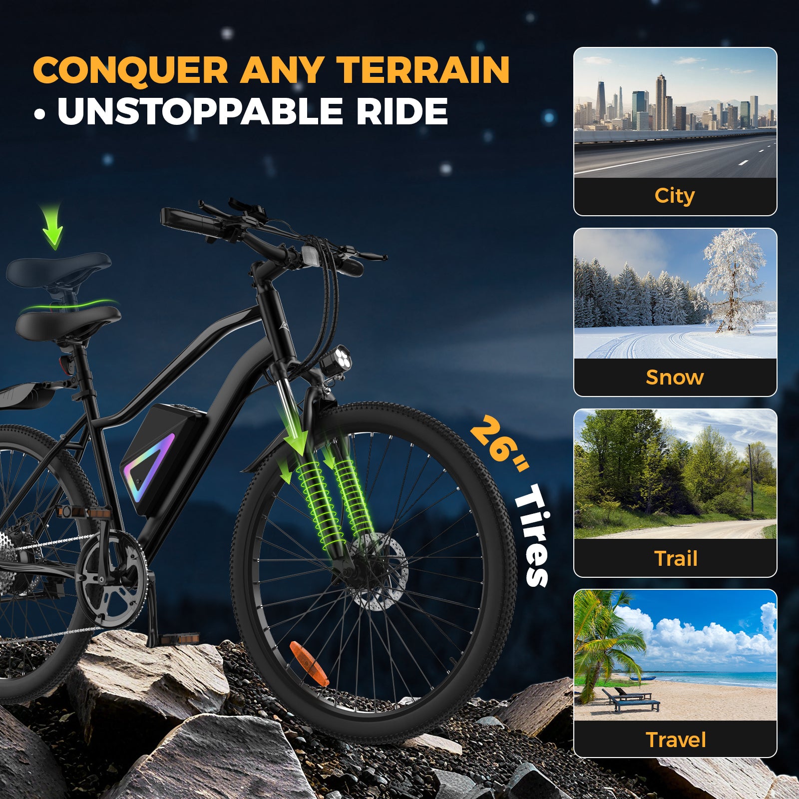 Electric Bike for Adults,  26" Electric Mountain Bike, 1000W Peak Motor  36V Battery Electric Bicycle for Commuting, Up to 40 Miles Range