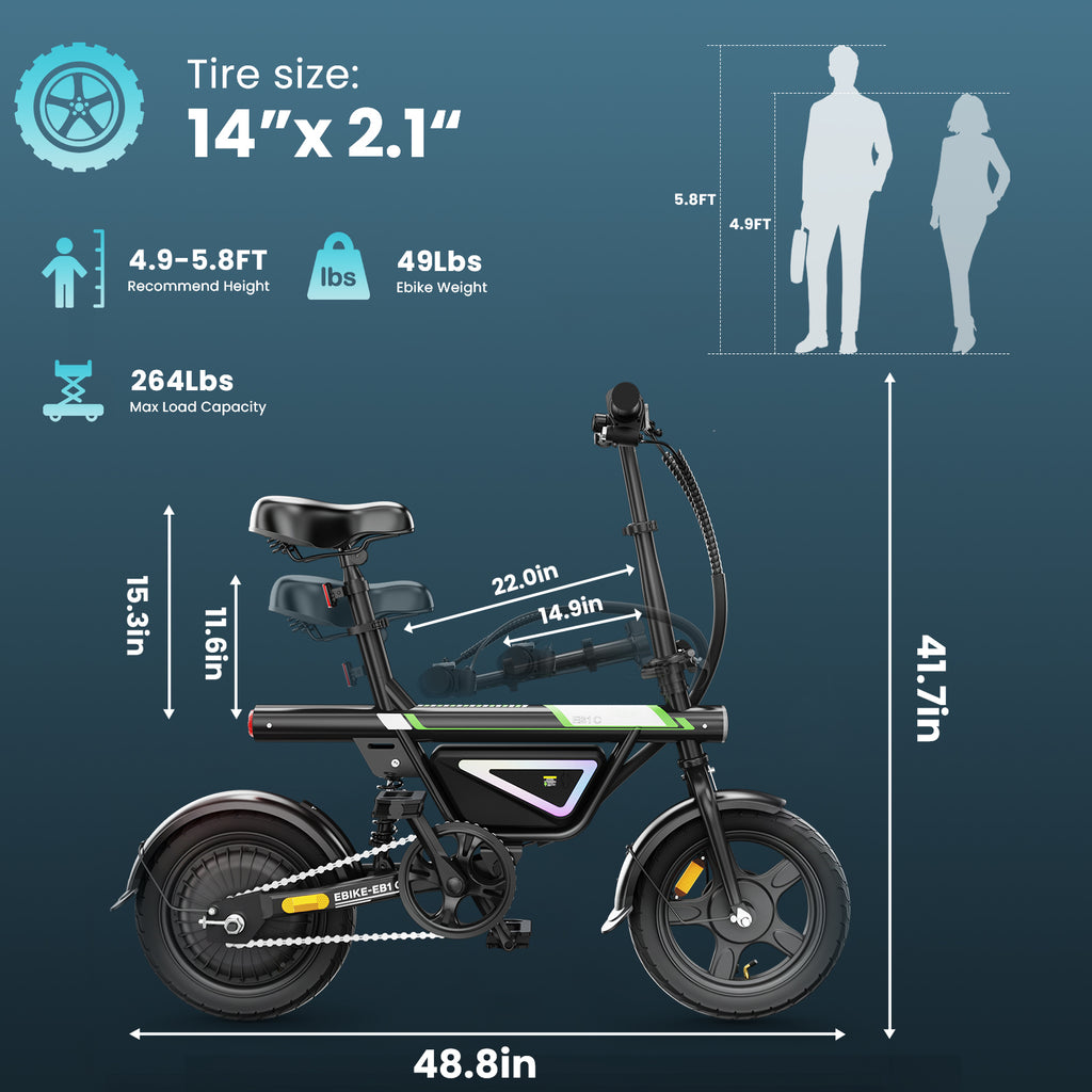 Electric Bike for Adults, 1000W Peak Motor 14" Foldable Electric Bike, Up to 25 Miles Range 36V Battery Electric Bicycle for Commuting