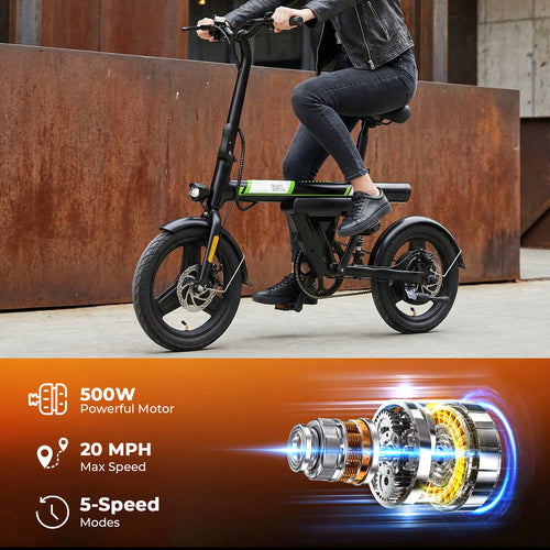 AYOLNY Mini Foldable Electric Bike for Adults, 500W Peak Folding Ebike, 15 Miles 36V 7.8Ah Battery, 14" Small Adult Electric Bicycle for Commuting with APP