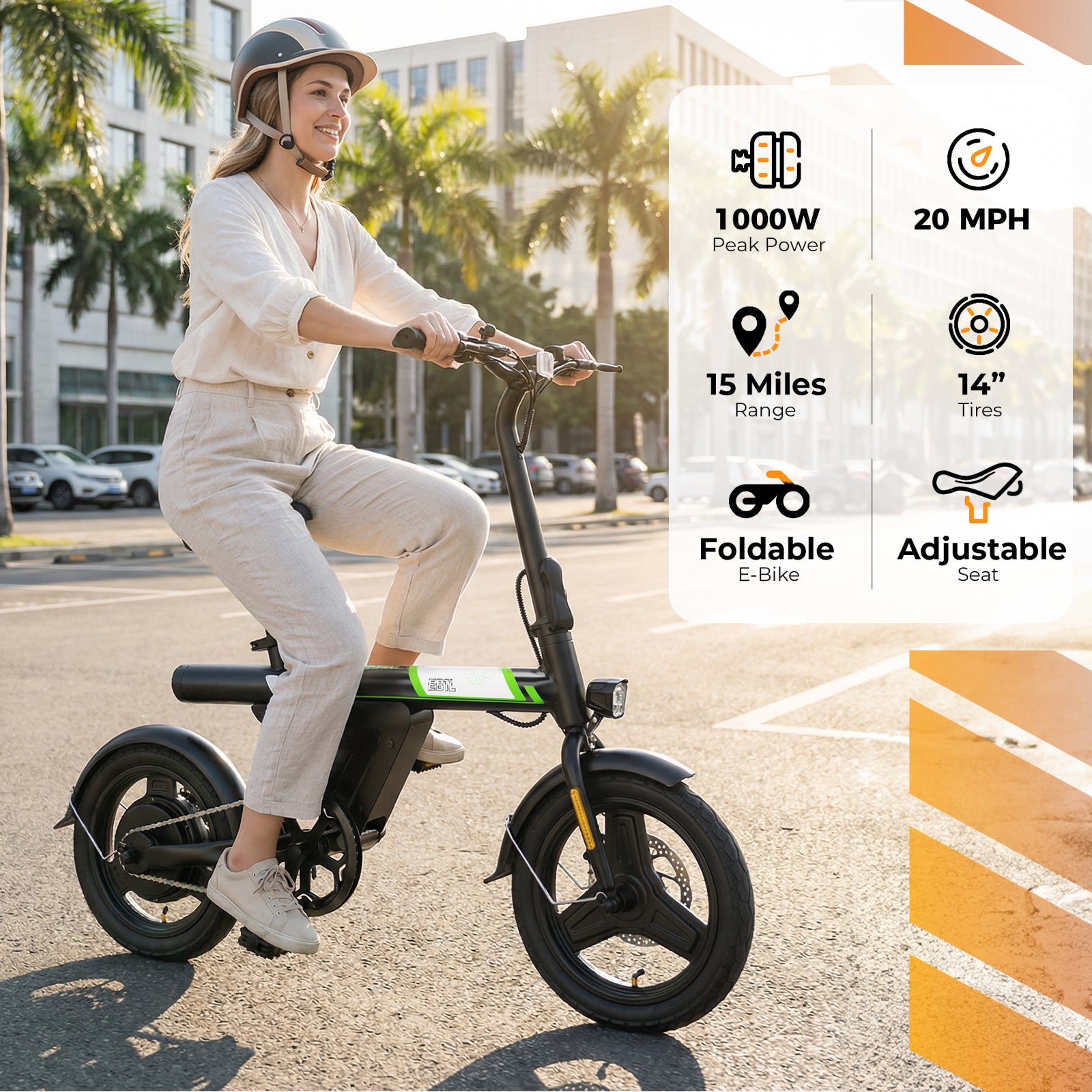 Mini Foldable Electric Bike for Adults, 1000W Peak Folding Ebike, 15 Miles 36V 7.8Ah Battery, 14" Small Adult Electric Bicycle for Commuting with APP