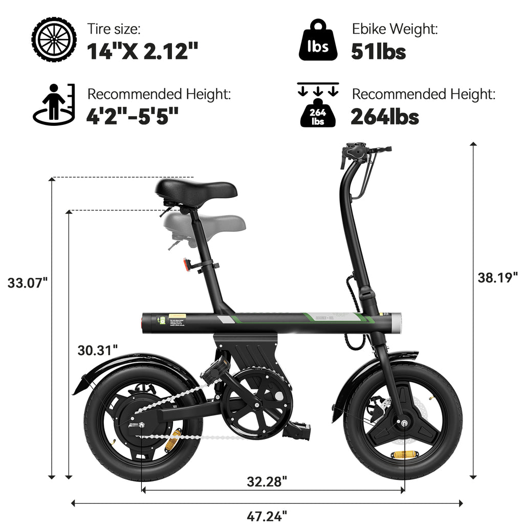 AYOLNY Mini Foldable Electric Bike for Adults, 750W Peak Folding Ebike, 36V 7.8Ah Battery 30-40 Miles, 14" Small Adult Electric Bicycle for Commuting（2pcs）