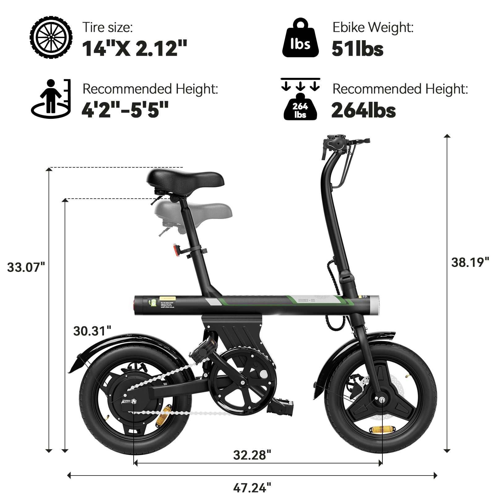 AYOLNY Mini Foldable Electric Bike for Adults, 750W Peak Folding Ebike, 36V 7.8Ah Battery 30-40 Miles, 14" Small Adult Electric Bicycle for Commuting（2pcs）