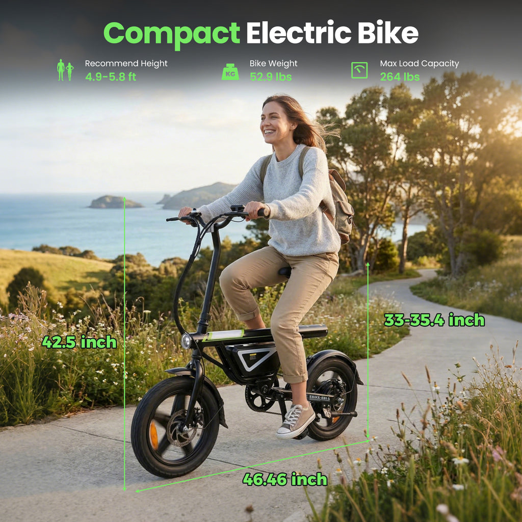 AYOLNY Electric Bike for Adults, 1500W Peak Motor 14" Foldable Electric Bike, 50 Miles Range 36V Battery Electric Bicycle for Commuting