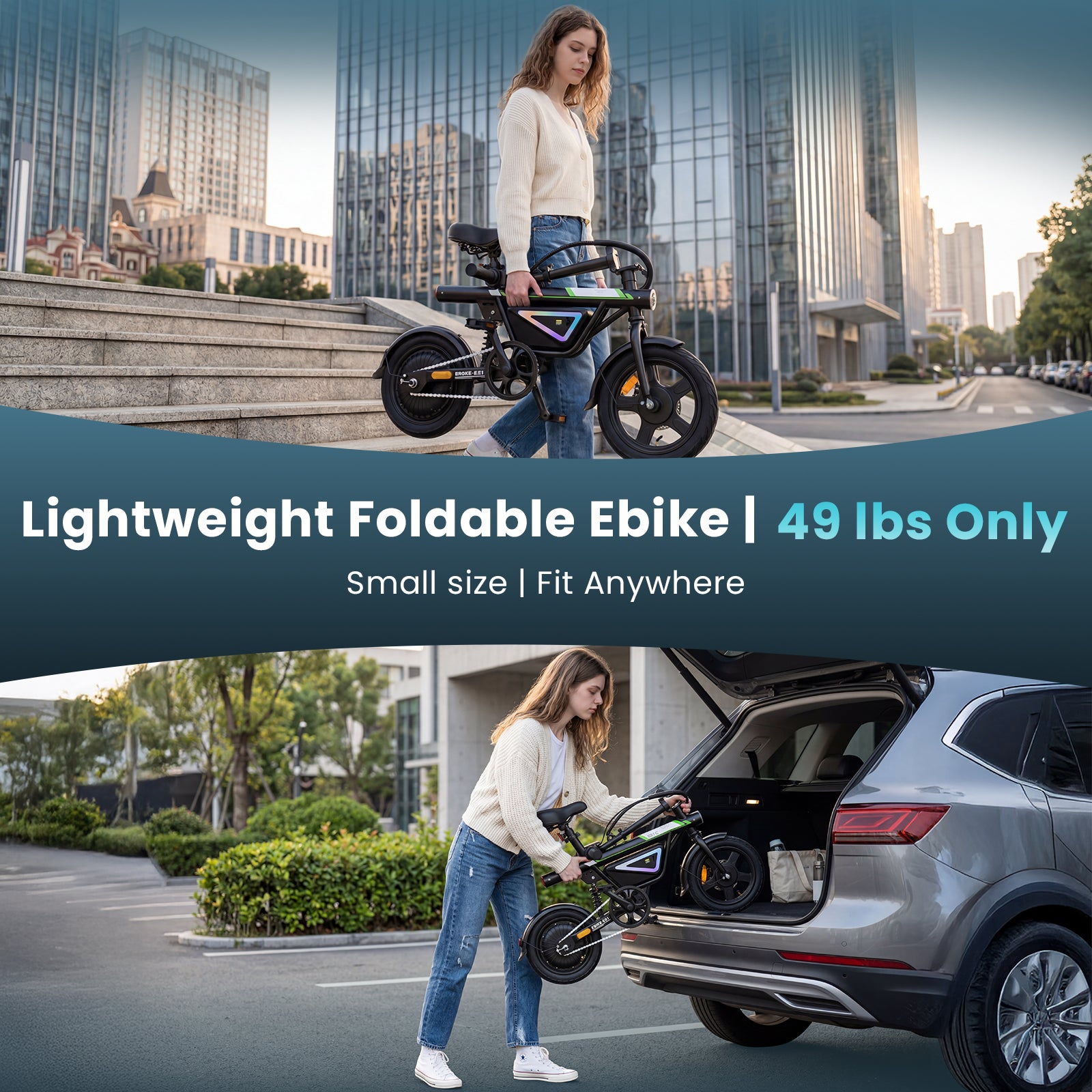 Electric Bike for Adults, 1000W Peak Motor 14" Foldable Electric Bike, Up to 25 Miles Range 36V Battery Electric Bicycle for Commuting